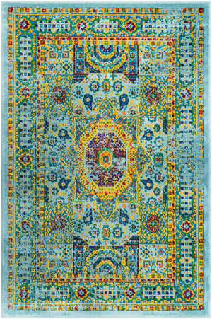 Aqua 4' 1 x 6' 1 Calypso Rectangle Area Rug 100% Polypropylene With Cotton Backing Colorful Vivid Traditional Design Carpet for Living Office Dining Rooms for Sale at Rug Engine