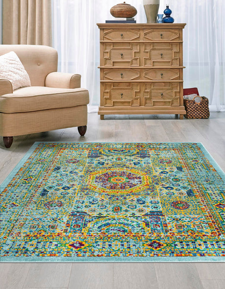 Aqua 7' 10 x 10' Calypso Rectangle Area Rug 100% Polypropylene With Cotton Backing Colorful Vivid Traditional Design Carpet for Living Office Dining Rooms for Sale at Rug Engine