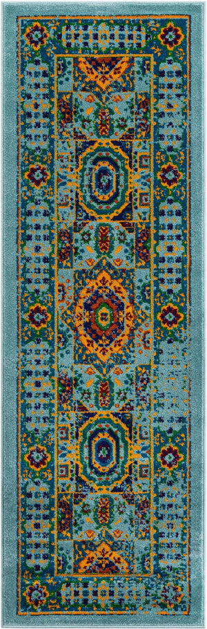 Aqua 2' x 6' 1 Calypso Runner Area Rug 100% Polypropylene With Cotton Backing Colorful Vivid Traditional Design Carpet for Living Office Dining Rooms for Sale at Rug Engine