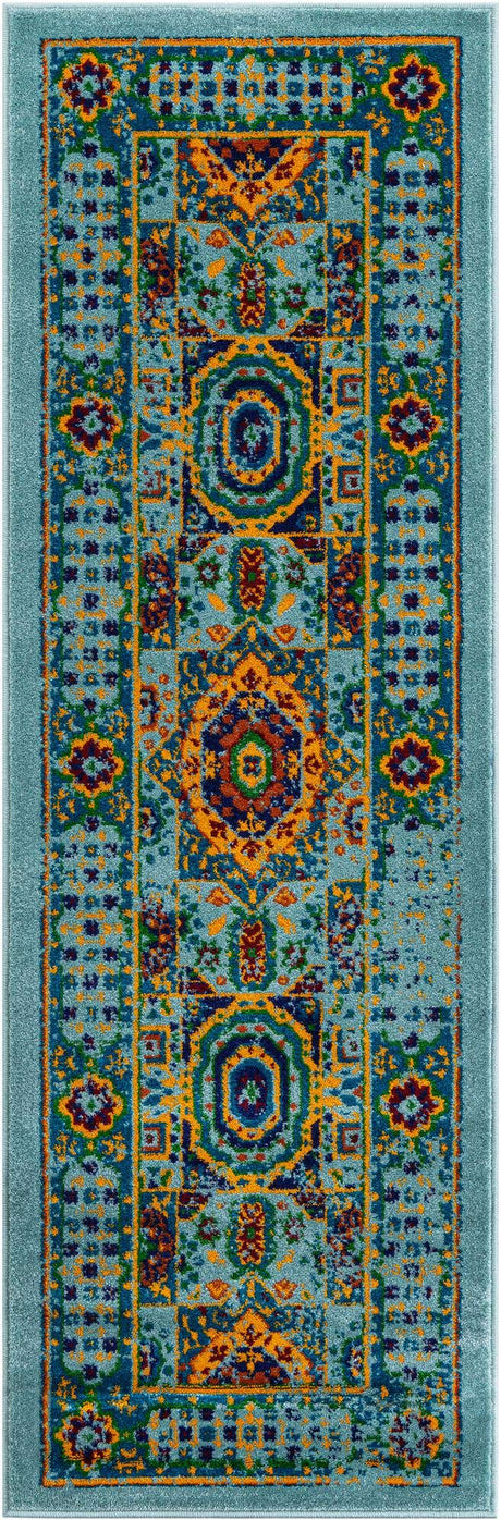 Aqua 2' x 6' 1 Calypso Runner Area Rug 100% Polypropylene With Cotton Backing Colorful Vivid Traditional Design Carpet for Living Office Dining Rooms for Sale at Rug Engine