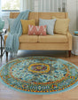 Aqua 4' 1 x 4' 1 Calypso Round Area Rug 100% Polypropylene With Cotton Backing Colorful Vivid Traditional Design Carpet for Living Office Dining Rooms for Sale at Rug Engine