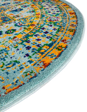 Aqua 7' 10 x 7' 10 Calypso Round Area Rug 100% Polypropylene With Cotton Backing Colorful Vivid Traditional Design Carpet for Living Office Dining Rooms for Sale at Rug Engine