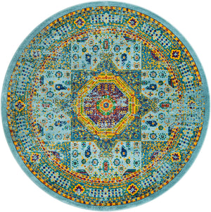 Aqua 7' 10 x 7' 10 Calypso Round Area Rug 100% Polypropylene With Cotton Backing Colorful Vivid Traditional Design Carpet for Living Office Dining Rooms for Sale at Rug Engine