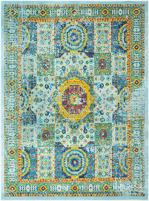 Aqua 9' x 12' Calypso Rectangle Area Rug 100% Polypropylene With Cotton Backing Colorful Vivid Traditional Design Carpet for Living Office Dining Rooms for Sale at Rug Engine