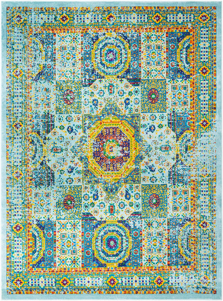 Aqua 9' x 12' Calypso Rectangle Area Rug 100% Polypropylene With Cotton Backing Colorful Vivid Traditional Design Carpet for Living Office Dining Rooms for Sale at Rug Engine