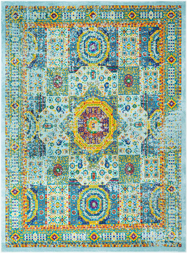 Aqua 9' x 12' Calypso Rectangle Area Rug 100% Polypropylene With Cotton Backing Colorful Vivid Traditional Design Carpet for Living Office Dining Rooms for Sale at Rug Engine