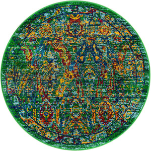 Green 4' 1 x 4' 1 Calypso Round Area Rug 100% Polypropylene With Cotton Backing Colorful Vivid Traditional Design Carpet for Living Office Dining Rooms for Sale at Rug Engine