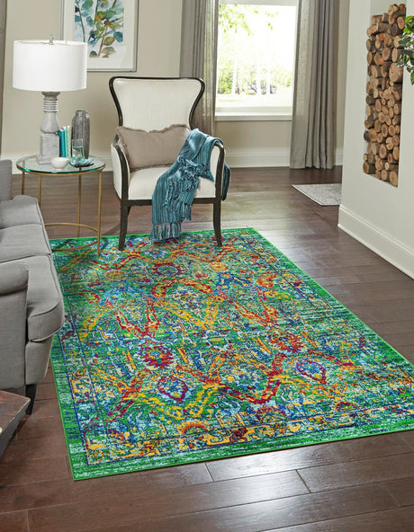 Green 4' 1 x 6' 1 Calypso Rectangle Area Rug 100% Polypropylene With Cotton Backing Colorful Vivid Traditional Design Carpet for Living Office Dining Rooms for Sale at Rug Engine