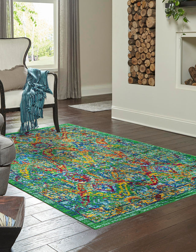 Green 7' 10 x 10' Calypso Rectangle Area Rug 100% Polypropylene With Cotton Backing Colorful Vivid Traditional Design Carpet for Living Office Dining Rooms for Sale at Rug Engine