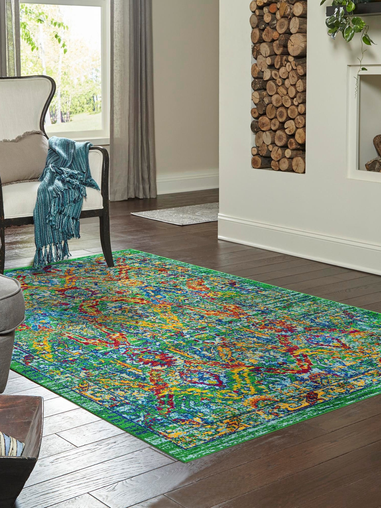 Green 2' x 3' 1 Calypso Rectangle Area Rug 100% Polypropylene With Cotton Backing Colorful Vivid Traditional Design Carpet for Living Office Dining Rooms for Sale at Rug Engine