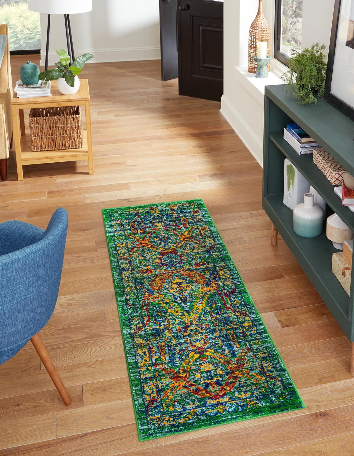 Green 2' 7 x 12' Calypso Runner Area Rug 100% Polypropylene With Cotton Backing Colorful Vivid Traditional Design Carpet for Living Office Dining Rooms for Sale at Rug Engine