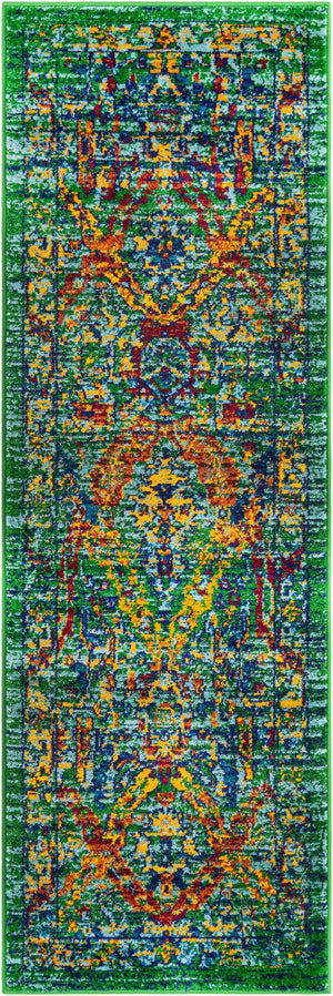 Green 2' x 6' 1 Calypso Runner Area Rug 100% Polypropylene With Cotton Backing Colorful Vivid Traditional Design Carpet for Living Office Dining Rooms for Sale at Rug Engine