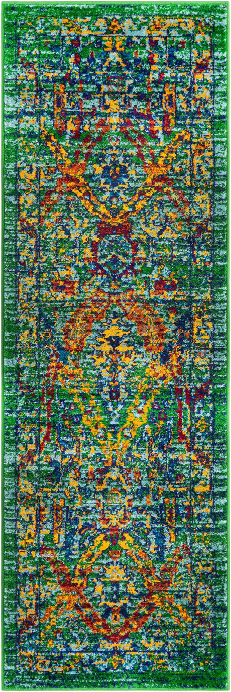 Green 2' x 6' 1 Calypso Runner Area Rug 100% Polypropylene With Cotton Backing Colorful Vivid Traditional Design Carpet for Living Office Dining Rooms for Sale at Rug Engine
