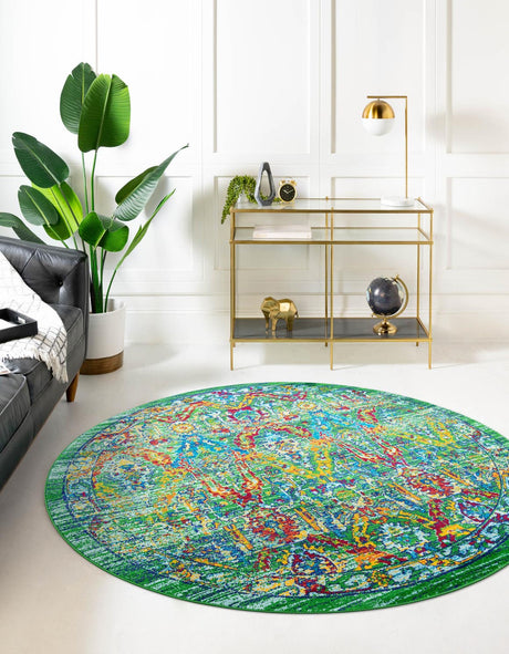 Green 7' 10 x 7' 10 Calypso Round Area Rug 100% Polypropylene With Cotton Backing Colorful Vivid Traditional Design Carpet for Living Office Dining Rooms for Sale at Rug Engine