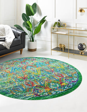 Green 4' 1 x 4' 1 Calypso Round Area Rug 100% Polypropylene With Cotton Backing Colorful Vivid Traditional Design Carpet for Living Office Dining Rooms for Sale at Rug Engine
