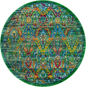 Green 7' 10 x 7' 10 Calypso Round Area Rug 100% Polypropylene With Cotton Backing Colorful Vivid Traditional Design Carpet for Living Office Dining Rooms for Sale at Rug Engine