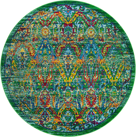 Green 7' 10 x 7' 10 Calypso Round Area Rug 100% Polypropylene With Cotton Backing Colorful Vivid Traditional Design Carpet for Living Office Dining Rooms for Sale at Rug Engine