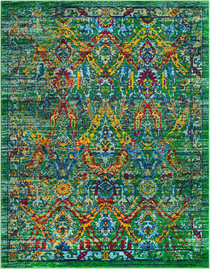 Green 7' 10 x 10' Calypso Rectangle Area Rug 100% Polypropylene With Cotton Backing Colorful Vivid Traditional Design Carpet for Living Office Dining Rooms for Sale at Rug Engine