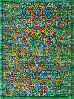 Green 9' x 12' Calypso Rectangle Area Rug 100% Polypropylene With Cotton Backing Colorful Vivid Traditional Design Carpet for Living Office Dining Rooms for Sale at Rug Engine
