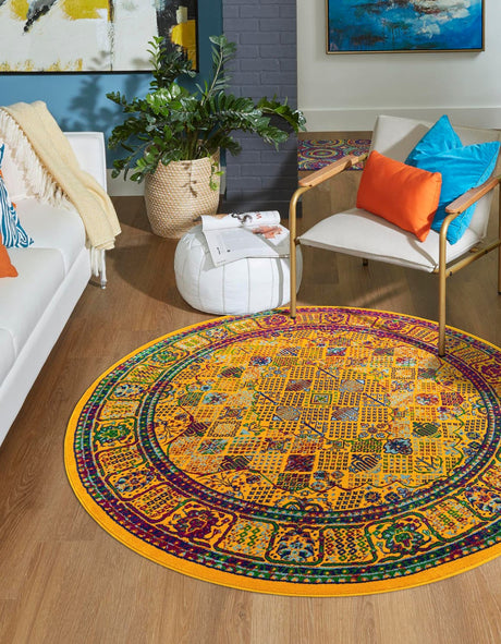Multicolor 7' 10 x 7' 10 Calypso Round Area Rug 100% Polypropylene With Cotton Backing Colorful Vivid Traditional Design Carpet for Living Office Dining Rooms for Sale at Rug Engine