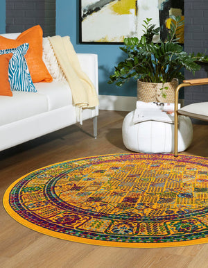 Multicolor 7' 10 x 7' 10 Calypso Round Area Rug 100% Polypropylene With Cotton Backing Colorful Vivid Traditional Design Carpet for Living Office Dining Rooms for Sale at Rug Engine
