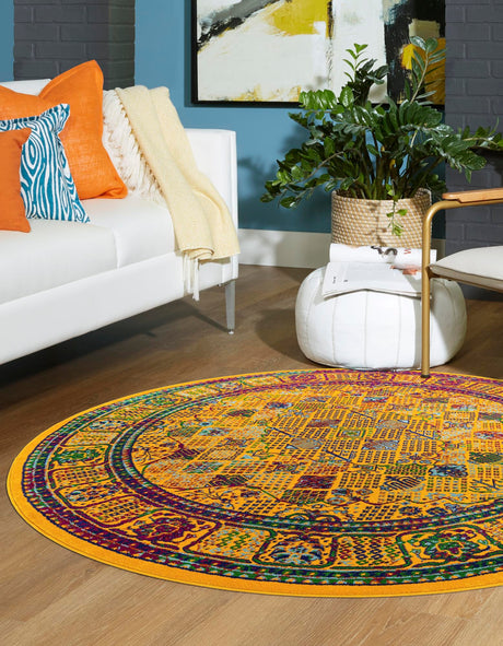 Multicolor 7' 10 x 7' 10 Calypso Round Area Rug 100% Polypropylene With Cotton Backing Colorful Vivid Traditional Design Carpet for Living Office Dining Rooms for Sale at Rug Engine