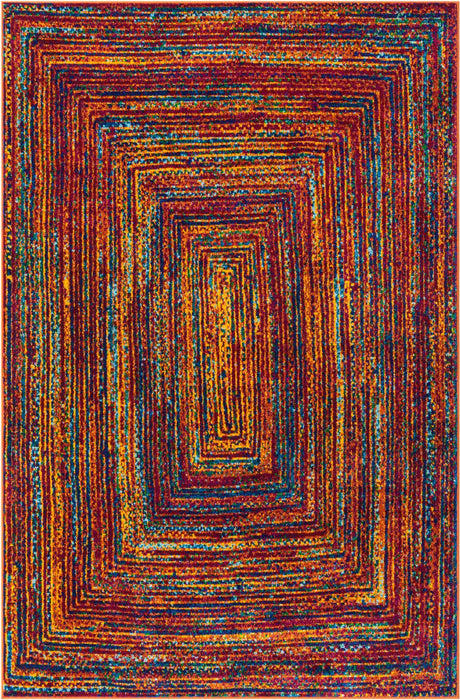 Multicolor 5' 3 x 8' Calypso Rectangle Area Rug 100% Polypropylene With Cotton Backing Colorful Vivid Traditional Design Carpet for Living Office Dining Rooms for Sale at Rug Engine