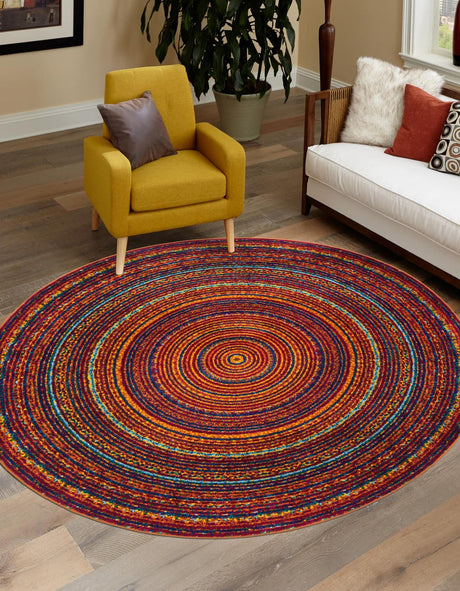 Multicolor 7' 10 x 7' 10 Calypso Round Area Rug 100% Polypropylene With Cotton Backing Colorful Vivid Traditional Design Carpet for Living Office Dining Rooms for Sale at Rug Engine