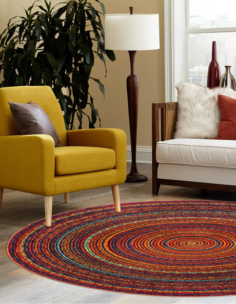 Multicolor 7' 10 x 7' 10 Calypso Round Area Rug 100% Polypropylene With Cotton Backing Colorful Vivid Traditional Design Carpet for Living Office Dining Rooms for Sale at Rug Engine