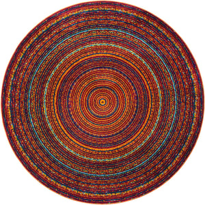 Multicolor 7' 10 x 7' 10 Calypso Round Area Rug 100% Polypropylene With Cotton Backing Colorful Vivid Traditional Design Carpet for Living Office Dining Rooms for Sale at Rug Engine