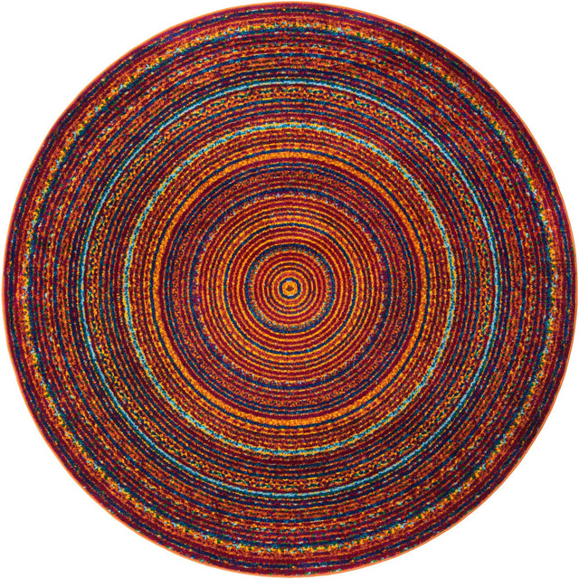 Multicolor 7' 10 x 7' 10 Calypso Round Area Rug 100% Polypropylene With Cotton Backing Colorful Vivid Traditional Design Carpet for Living Office Dining Rooms for Sale at Rug Engine
