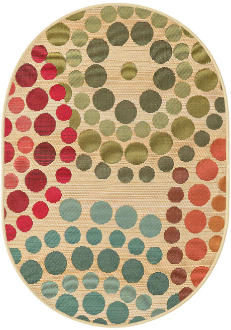 Beige 2' 2 x 3' 1 Outdoor Modern Oval Rug