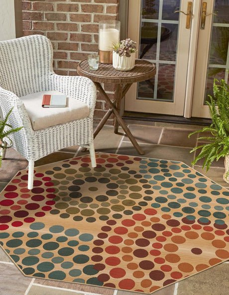 Beige 8' x 8' Outdoor Modern Octagon Rug