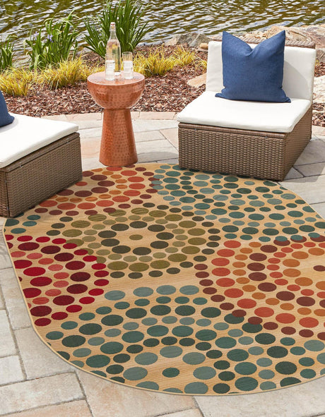 Beige 4' 1 x 6' 1 Outdoor Modern Oval Rug