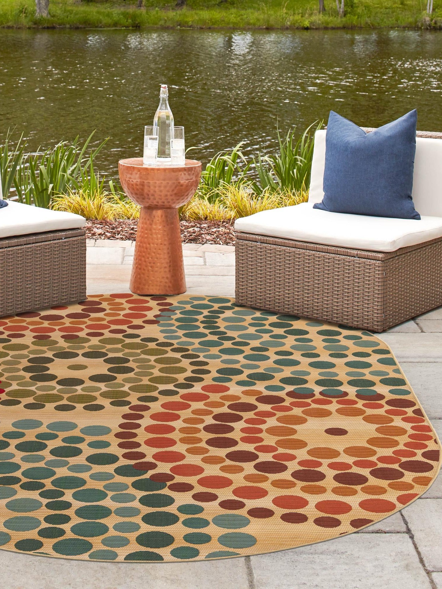 Beige 4' 1 x 6' 1 Outdoor Modern Oval Area Rug Weather Resistant for Patio, Deck, Terrace, Balcony, Porch 100% Polypropylene Modern Outside Carpet for Sale at Rug Engine