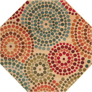 Beige 8' x 8' Outdoor Modern Octagon Rug