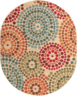 Beige 7' 10 x 10' Outdoor Modern Oval Area Rug Weather Resistant for Patio, Deck, Terrace, Balcony, Porch