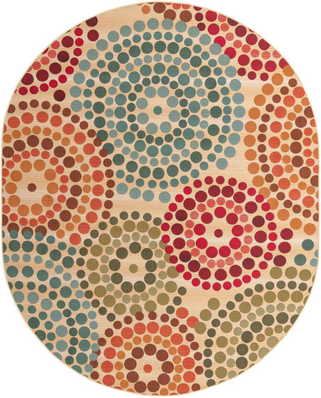Beige 7' 10 x 10' Outdoor Modern Oval Area Rug Weather Resistant for Patio, Deck, Terrace, Balcony, Porch
