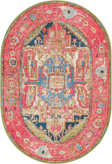 Multicolor 2' 2 x 3' 1 Outdoor Traditional Oval Area Rug Weather Resistant for Patio, Deck, Terrace, Balcony, Porch