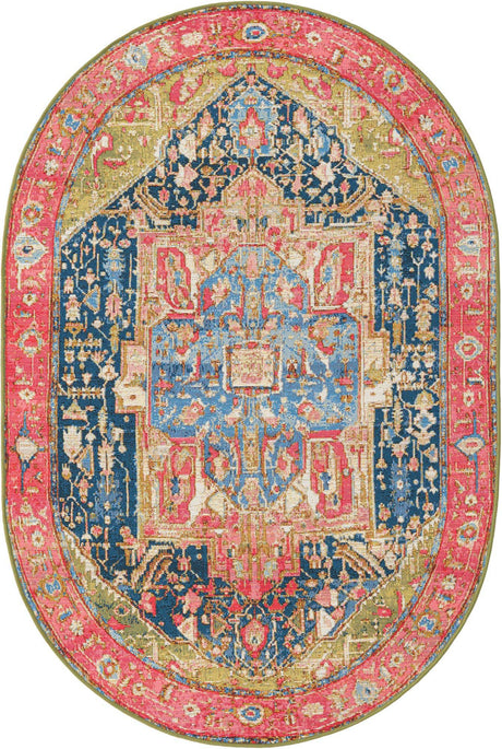 Multicolor 4' 1 x 6' 1 Outdoor Traditional Oval Area Rug Weather Resistant for Patio, Deck, Terrace, Balcony, Porch