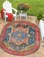 Multicolor 7' 10 x 10' Outdoor Traditional Oval Area Rug Weather Resistant for Patio, Deck, Terrace, Balcony, Porch Classical Design Outside Carpet for Sale at Rug Engine