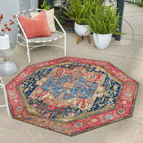 Multicolor 7' 10 x 7' 10 Outdoor Traditional Octagon Area Rug Weather Resistant for Patio, Deck, Terrace, Balcony, Porch Classical Design Outside Carpet for Sale at Rug Engine