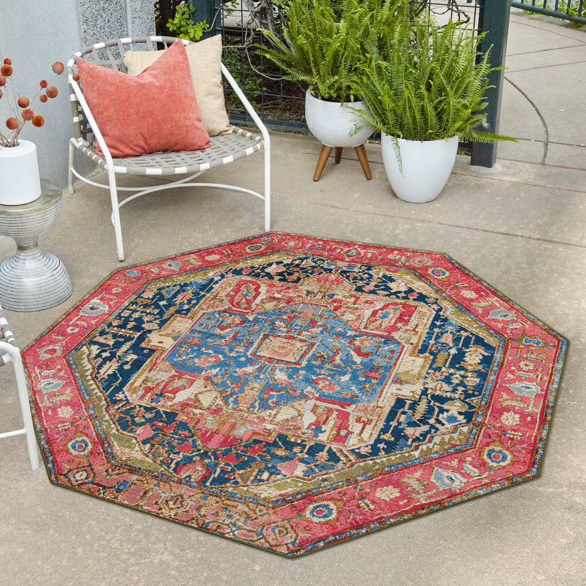 Multicolor 4' 1 x 4' 1 Outdoor Traditional Octagon Area Rug Weather Resistant for Patio, Deck, Terrace, Balcony, Porch Classical Design Outside Carpet for Sale at Rug Engine