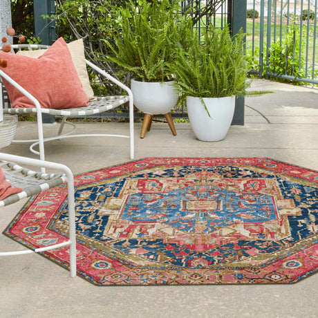 Multicolor 5' 3 x 5' 3 Outdoor Traditional Octagon Area Rug Weather Resistant for Patio, Deck, Terrace, Balcony, Porch Classical Design Outside Carpet for Sale at Rug Engine