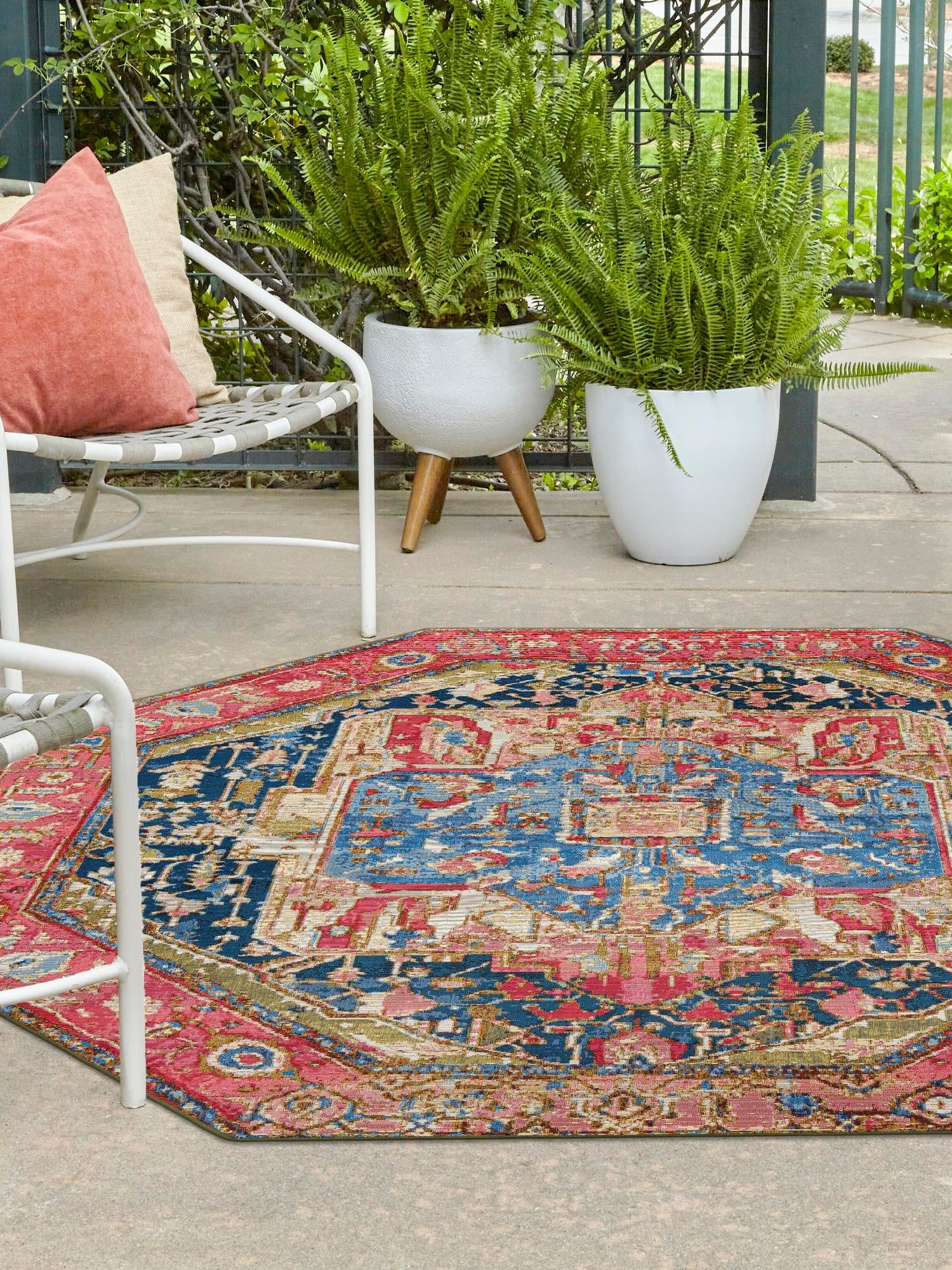 Multicolor 7' 10 x 7' 10 Outdoor Traditional Octagon Area Rug Weather Resistant for Patio, Deck, Terrace, Balcony, Porch Classical Design Outside Carpet for Sale at Rug Engine