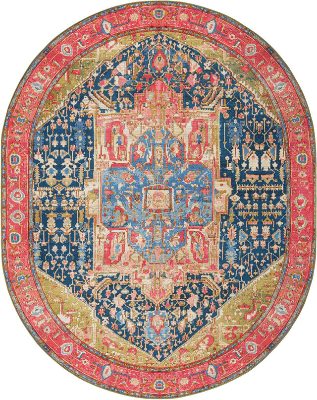 Multicolor 7' 10 x 10' Outdoor Traditional Oval Area Rug Weather Resistant for Patio, Deck, Terrace, Balcony, Porch Classical Design Outside Carpet for Sale at Rug Engine