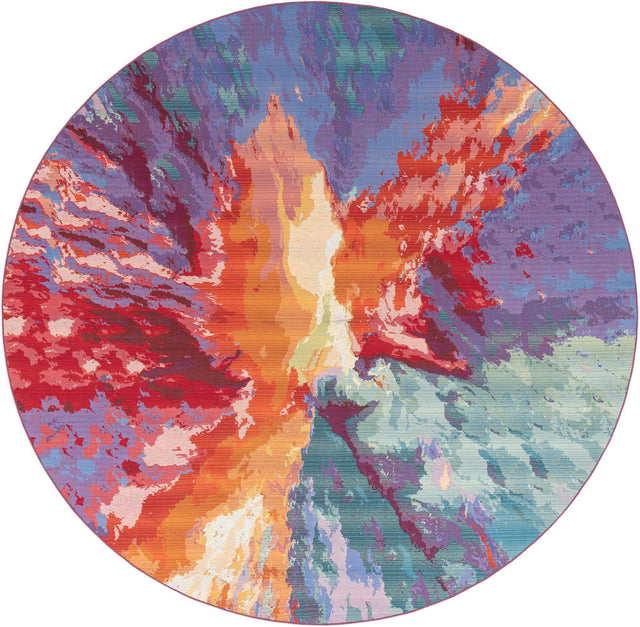Multicolor 10' x 10' Outdoor Modern Round Area Rug Weather Resistant for Patio, Deck, Terrace, Balcony, Porch 100% Polypropylene Modern Outside Carpet for Sale at Rug Engine