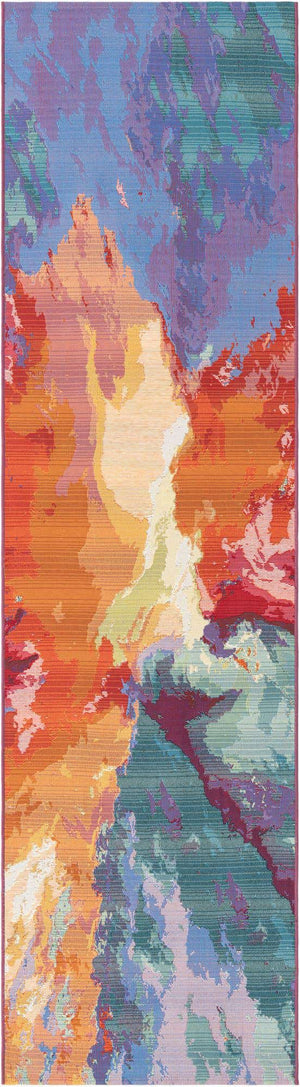 Multicolor 2' 7 x 10' Outdoor Modern Runner Area Rug Weather Resistant for Patio, Deck, Terrace, Balcony, Porch 100% Polypropylene Modern Outside Carpet for Sale at Rug Engine