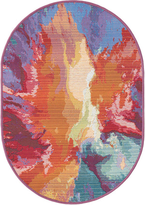 Multicolor 2' 2 x 3' 1 Outdoor Modern Oval Area Rug Weather Resistant for Patio, Deck, Terrace, Balcony, Porch 100% Polypropylene Modern Outside Carpet for Sale at Rug Engine