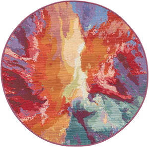 Multicolor 3' 1 x 3' 1 Outdoor Modern Round Area Rug Weather Resistant for Patio, Deck, Terrace, Balcony, Porch 100% Polypropylene Modern Outside Carpet for Sale at Rug Engine